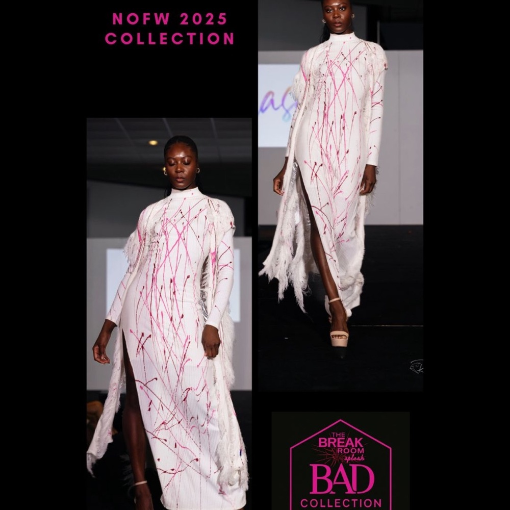 Custom Painted Elegant Cream Maxi Dress w/ Colorful Splash, Size: 6 🎨✅